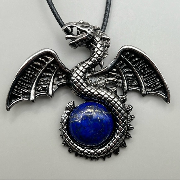 New Dragon Lapis Stone Pendent Necklace with Cord - Picture 6 of 6